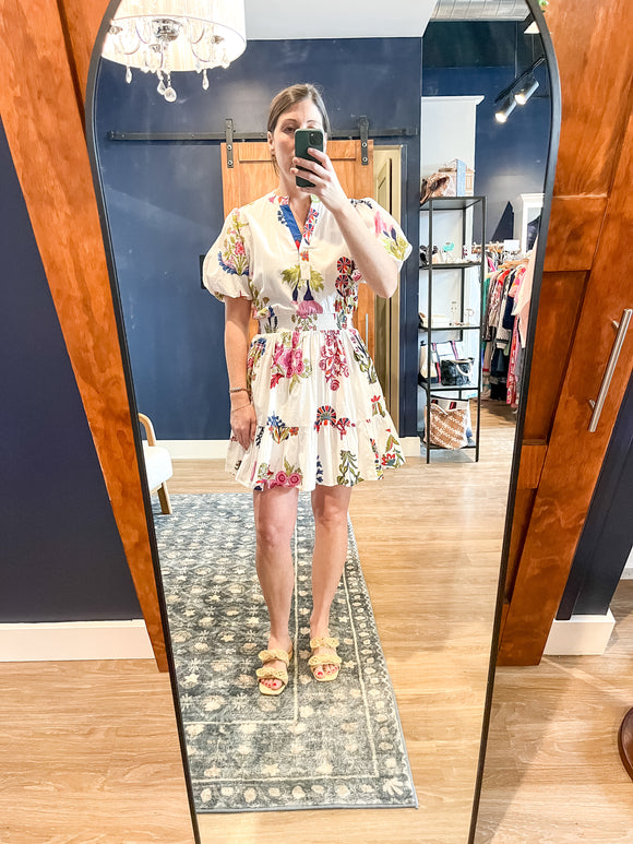 White Puff Sleeve Floral Dress