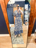 Blue Print Puff Sleeve Maxi