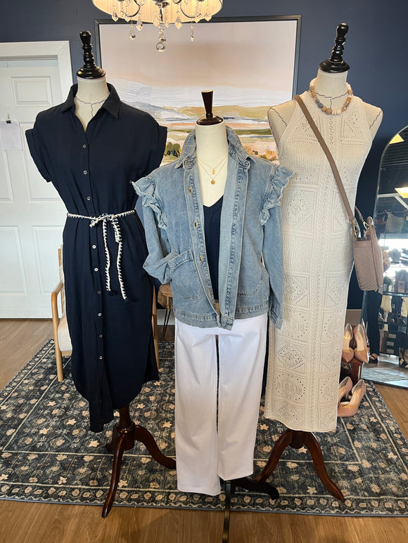 Ruffle shoulder denim jacket deals