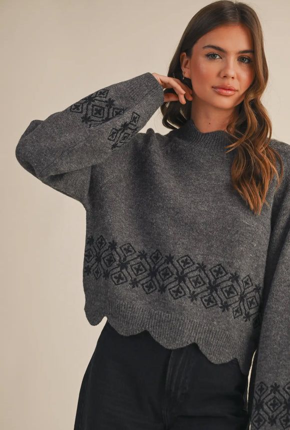 Grey Scallop Edge Sweater