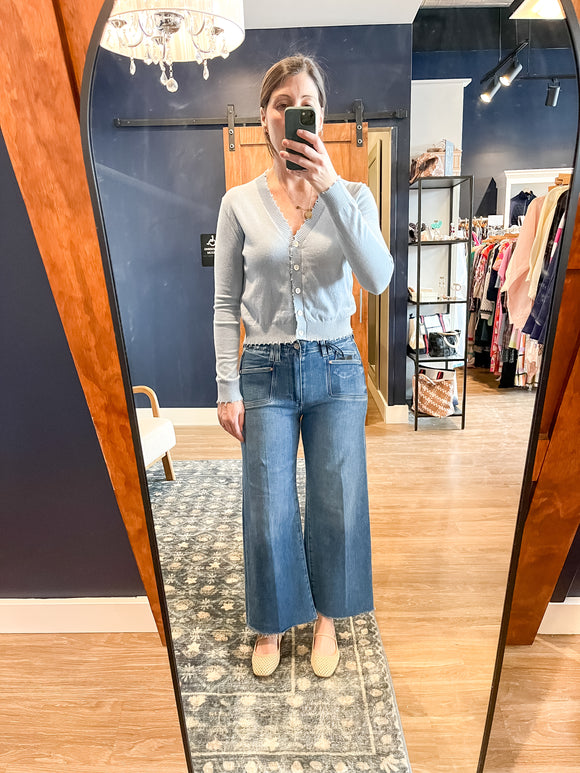 Light Blue Frayed Edge Sweater