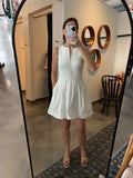 White Mixed Material Mini Dress