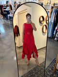 Red Ruffle Hem Midi Dress