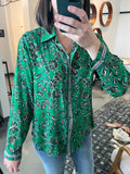Green Floral Print Button Down