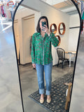 Green Floral Print Button Down
