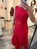 Red Ruffle Hem Midi Dress