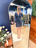 Blue Velvet & Sequin Dip Neck Mini Dress