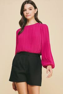 Pink Pleated Cuffed Blouse