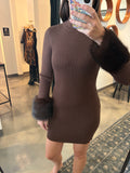 Brown Sweater Dress w/ Fur Cuff