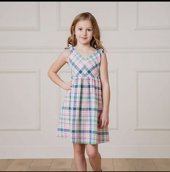 Pink Plaid Tie Shoulder Dress