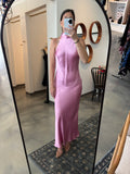 Pink Satin High Neck Dress
