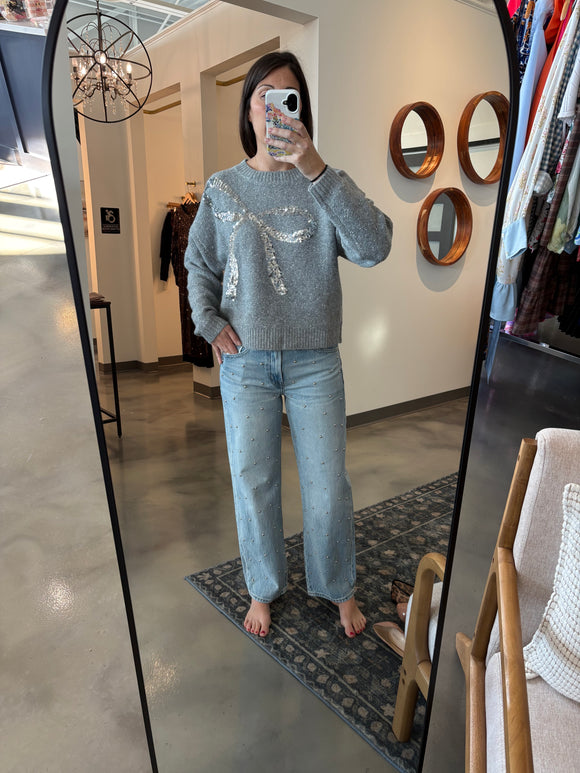 Grey Sparkle Bow Sweater
