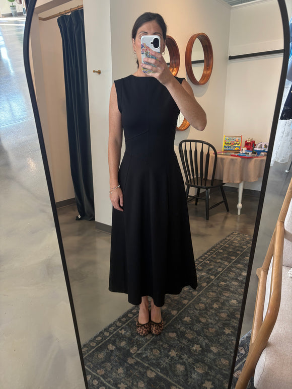 Black Scuba Strutured Midi Dress