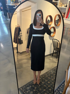 Black Square Neck Dress w/ Ivory Border