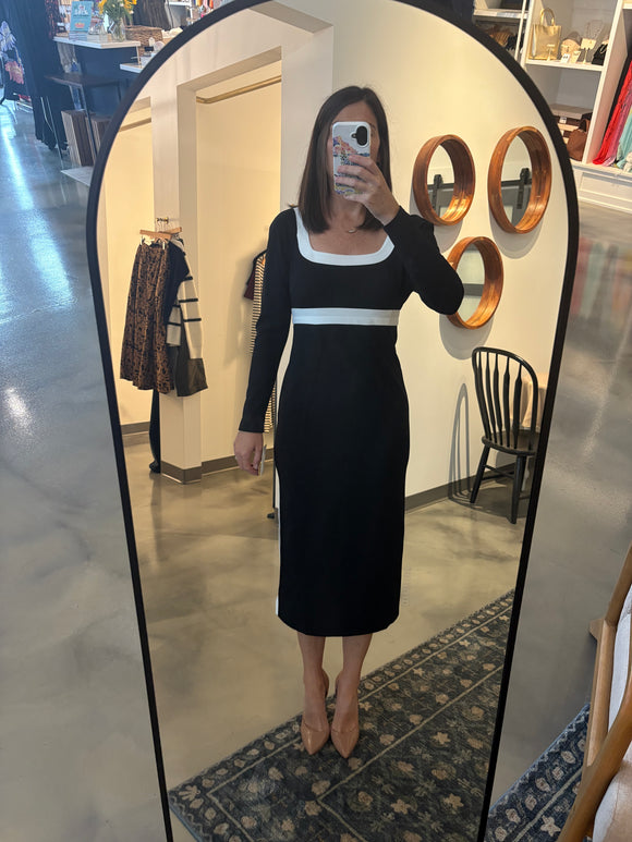 Black Square Neck Dress w/ Ivory Border