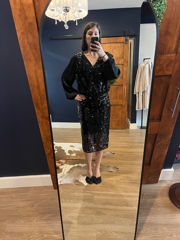 Black Surplice Sequin Top