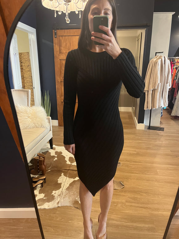 Black Asymmetrical Knit Sweater Dress
