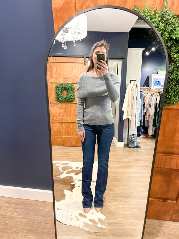 Grey Ribbed Fold Down Sweater