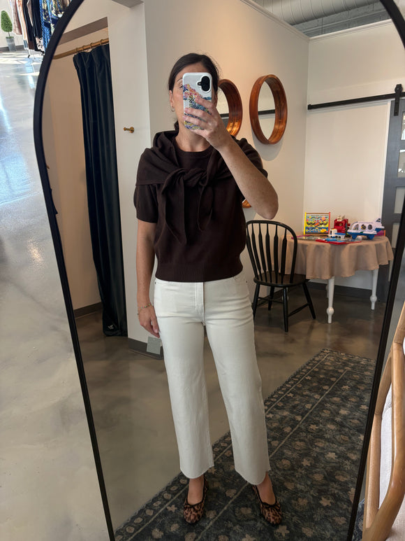 Brown Short Sleeve Sweater w/ Scarf