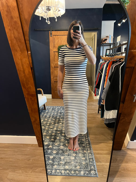Navy/Ivory Striped Knit Dress