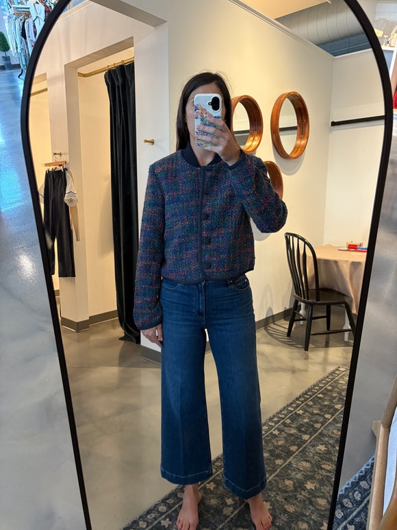 Blue Tweed Bomber Jacket