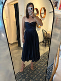 Navy Pleated Strapless Dress