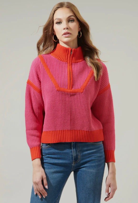 Pink & Orange 1/4 Zip Sweater