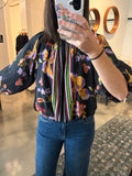 Black Floral Print Puff Sleeve Blouse