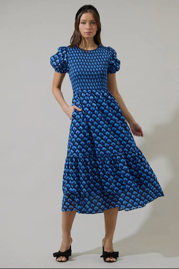 Blue Smock Top Midi Dress
