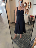 Navy Sweatheart Neck Midi Dress