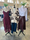 Wine Leather A Line Skirt