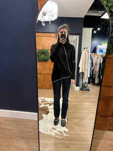 Black Blanket Stitch Asymetrical Sweater