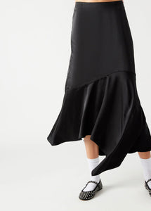 Black Asymmetrical Hem Satin Skirt