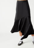 Black Asymmetrical Hem Satin Skirt