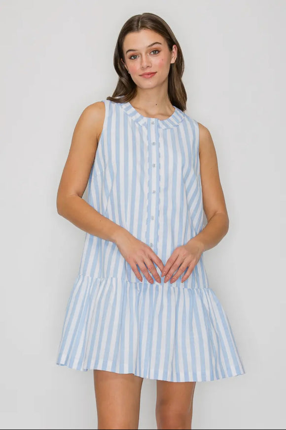 Blue Stripe Flounce Mini Dress