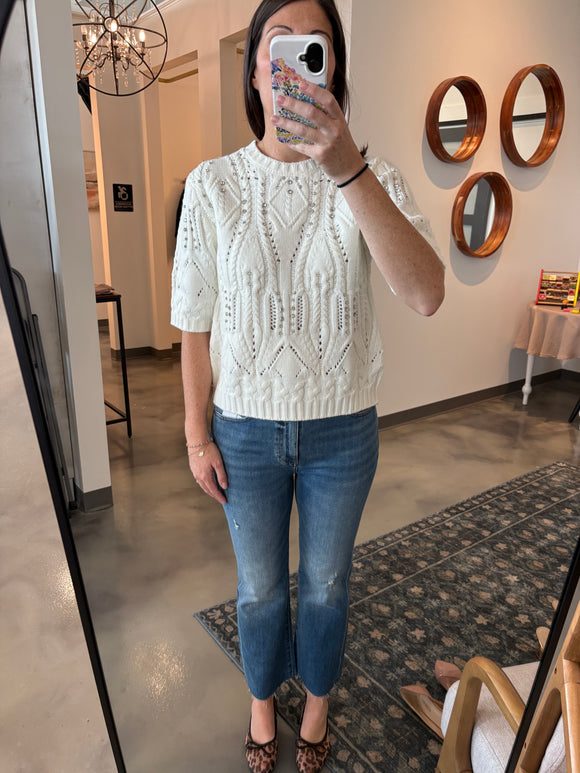 Ivory Short Sleeve Embellished Sweater