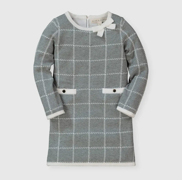 Kids Grey Windowpane Sweater Dress
