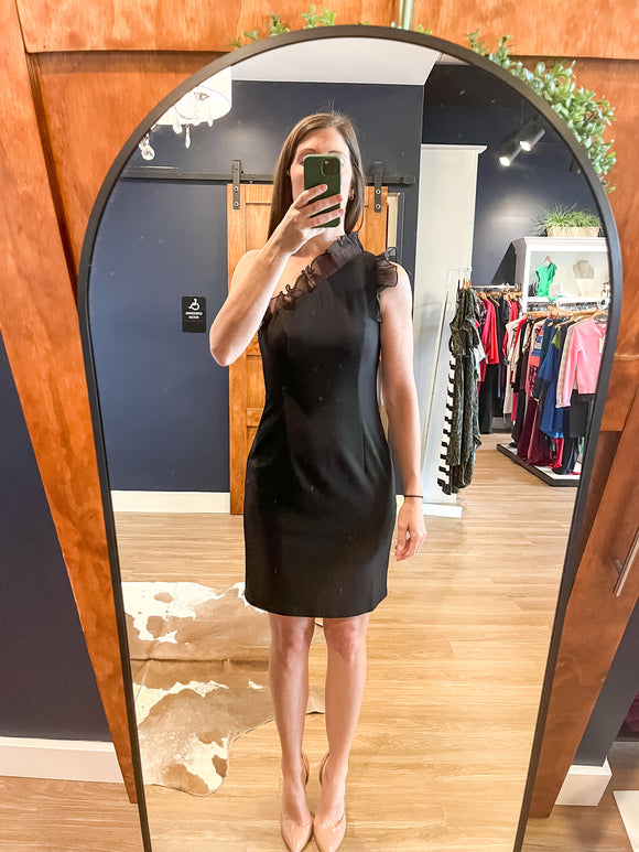 Black One Shoulder Ruffle Mini Dress
