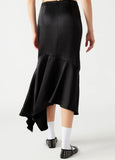 Black Asymmetrical Hem Satin Skirt