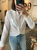 White Twist Front Button Down