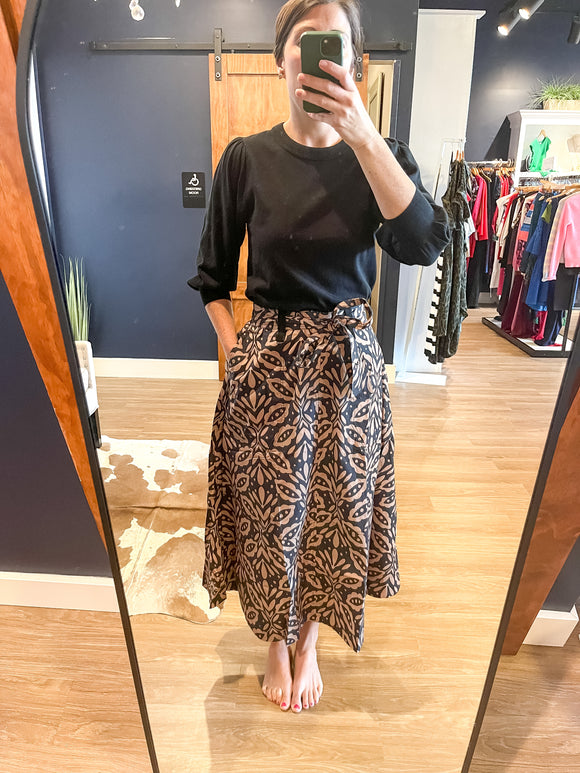 Khaki/Black Motif Skirt