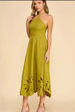 Green Halter Dress w/ Leaf Detail
