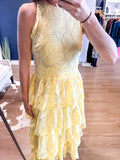 Yellow Lace Tiered Midi Dress