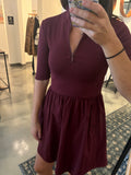 Wine Mixed Material 3/4 Sleeve Dress