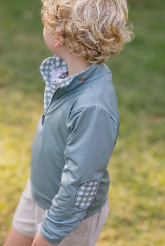 Kids Blue 1/4 Zip w/ Check Elbow