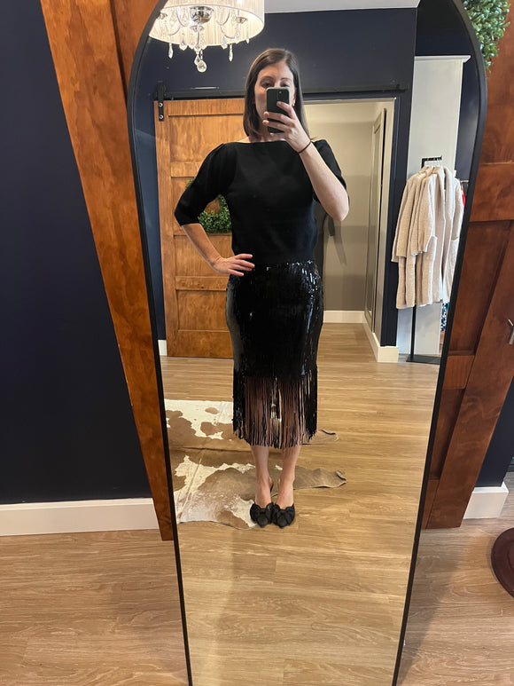 Black Sequin Fringe Skirt
