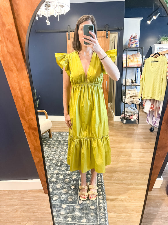 Lime Ruffle Shoulder Dress