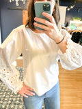 White Embroidered Sleeve Blouse