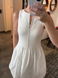White Mixed Material Mini Dress