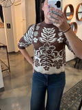 Brown Short Sleeve Pattern Sweater